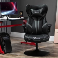 Vinsetto Poltrona da Gaming Girevole a 360° Ergonomica con Altezza Regolabile, Braccioli Ribaltabili e Cuscino Poggiatesta, 67x70x106-112 cm, Grigio Chiaro e Nero(m-2)