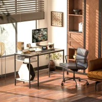 HOMCOM Scrivania per computer con scaffali laterali regolabili e telaio in acciaio, Rovere(m-3)