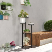 Outsunny Pflanzenregal aus Holz Metall rund Blumenständer 5 Ebenen für Innen- und Außenbereich, dim. 28L x 28W x 87H cm(m-2)