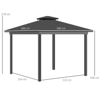 Outsunny Cenador de jardín con techo policarbonato 4 paredes laterales anti-UV mosquiteras 4x3 m(m-3)