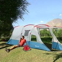 Outsunny Tenda da Campeggio, per 6-8 Persone, Due Stanze, Gancio per Lanterna, con Borsa, 5,10x2,40x1,80m, Blu(m-2)