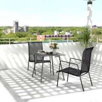 Outsunny Mesa de comedor de jardín para 6 personas con tablero de lamas para jardín, patio, terraza, 80x80x74 cm, Gris(m-2)