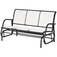 Outsunny Garten-Schaukelbank für 3 Personen aus Metall und atmungsaktivem Netzstoff, 147x75x85cm, Beige(m-1)