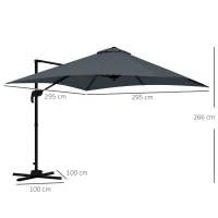 Outsunny Parasol desplazado cuadrado inclinable giratorio 360° con manivela y base de aluminio 3x3x2,6 m Gris oscuro(m-3)