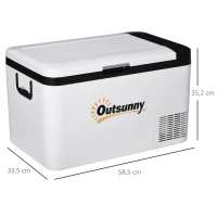Outsunny Réfrigérateur Portable Électrique 25L 12/24V jusqu'à -20℃ Réfrigérateur et Congélateur à Compresseur pour Voiture avec Lumière LED et Poignées Repliables Faible Consommation Énergétique pour Maison Camping 58,5x33,5x35,2 cm Blanc(m-2)