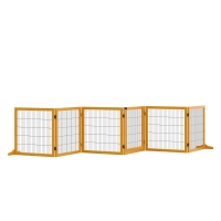 PawHut Barrera de seguridad para perros barrera autoportante plegable 6 paneles 2 pies de apoyo madera de pino 432x36x70 cm Amarillo