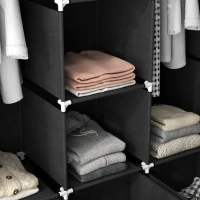 HOMCOM Armario de almacenamiento en tela plegable con 5 estantes 2 barras de colgar y 3 cajones en tela 125x43x162,5 cm(m-4)