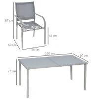 Outsunny Conjunto de jardín 6 sillas + 1 mesa de acero conjunto de jardín 7 piezas sillas apilables tablero de vidrio templado(m-3)