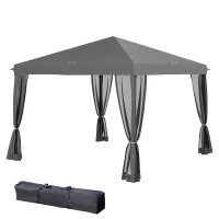 Outsunny Pergola Pop-up Pieghevole, Stile Coloniale, 3 x 3 m 4, Zanzariere, con Borsa da Trasporto, Grigio(m-5)