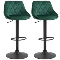 HOMCOM Lot de 2 Tabourets de Bar, Hauteur Réglable avec Base en Métal et Assise en Velours, Tabourets Modernes avec Dossier et Repose-Pieds, 46x48x83-104 cm, Vert(m-6)