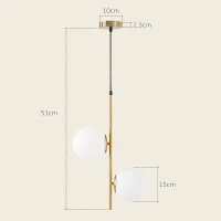 HOMCOM Lámpara colgante moderna candelabro de doble cabezal de luz colgante ajustable para entrada salón tono dorado(m-3)
