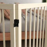 PawHut Cancelletto di Sicurezza Modulabile Pieghevole per Cani con Piede di Supporto, in Legno Massiccio, 206x35,5x76 cm, Color Legno Naturale(m-4)