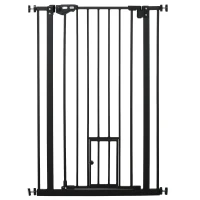 PawHut Barrera de Seguridad para Mascotas de 104 cm con Puerta Cierre Automático Sistema de Doble Bloqueo sin Perforación de 74 a 80 cm(m-6)