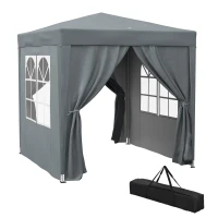 Outsunny Toldo de Jardín Carpa Plegable Estructura Pop-up 2x2 m 4 Paneles Laterales Desmontables 2 Ventanas Bolsa de Transporte, Gris(m-1)