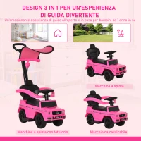 HOMCOM Macchina a Spinta per Bambini 12-36 Mesi con Licenza Mercedes, Tettuccio e Maniglia, 85.5x40.5x95 cm, Rosa(m-4)