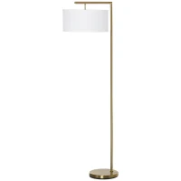 HOMCOM Lampara de Pie con Pantalla de Tela de Lino Base Redonda Estable para Sala Oficina Dormitorio 47x37x153 cm Oro y Blanco(m-7)