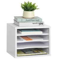 Vinsetto Organizador de escritorio de madera Blanco con 4 niveles para suministros soporte de impresora 35,5x25x28,6 cm(m-7)