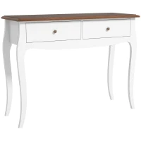 HOMCOM Moderner Konsolentisch mit 2 Schubladen aus Holz, 100x35x76,5 cm, Weiß und Dunkelbraun(m-5)