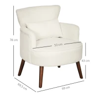 HOMCOM Fauteuil Accoudoir Moderne, Fauteuil d'Appoint Rembourré avec Coussin Lombaire, Pieds en Bois de Caoutchouc, Crème(m-3)