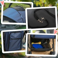 PawHut Chariot pour chiens poussette pliable, 1 panier, 2 freins, incl. attaches de sécurité, Bleu(m-4)