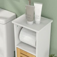 HOMCOM Badezimmerschrank mit Toilettenpapierhalter herausnehmbarer Stange 3 Ebenen + Toilettenpapierablage, 78H cm, Bambus weiß(m-5)