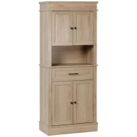 HOMCOM Credenza Buffet da Cucina con Armadi, Ripiani Regolabili, Cassetto e Ripiano Aperto, Stile Moderno per Sala da Pranzo, Soggiorno, 74 x 39,5 x 183 cm, Quercia Chiara(m-5)