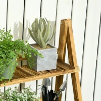 Outsunny Suport pentru Plante Pliabil, Jardinieră cu 3 Niveluri, Raft de Exterior pentru Plante, 80x37x93 cm, Lemn Natural(m-12)