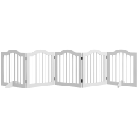 PawHut Barrera para Perros 5 Paneles Plegable y Flexible de Madera Maciza/MDF, 254,5x29,5x61 cm, Blanco