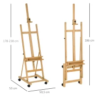 Vinsetto Caballete de Artista con Ruedas Plegable en Madera de Haya para Lienzos de hasta 118 cm Madera Natural(m-3)