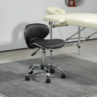 HOMCOM Taburete con ruedas taburete de trabajo con altura ajustable 44-56 cm y respaldo giratorio 360° Negro(m-2)