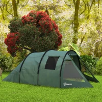 Outsunny Tenda da Campeggio per 3-4 Persone, Due Stanze Interne, Finestre a Rete, 4,75 x 2,64 x 1,72 m, Verde(m-2)