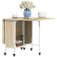 HOMCOM Klappbarer Esstisch für bis zu 6 Personen mit Regal, aus Holz und Metall, 130x80x74 cm, Weiß und Farbe Holz(m-5)