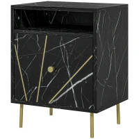 HOMCOM Mesilla de Noche con Efecto Mármol Compartimiento Abierto y Cajón Mesa de Noche para Dormitorio 39x30x50 cm Negro(m-1)