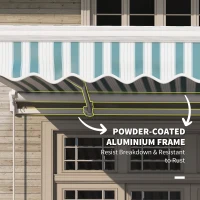 Outsunny handmatige knikarmluifel 4m met handslinger balkonluifel zonwering wandmontage balkon aluminium wit + groen 395 x 245 cm(m-6)