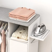 HOMCOM Mobile Asse da Stiro mit Abstellfläche, 3 Cubby-Regalen und Führung, 127x42,5x99 cm, Weiß(m-3)