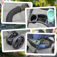 PawHut Faltbarer Haustierkinderwagen Buggy für Hund Katze mit Aufbewahrungskorb und Becherhalter aus wasserdichtem 300D Oxford(4 Räder, Dunkelblau)(m-4)