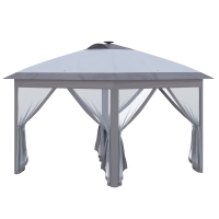 Outsunny Pabellón Plegable 3,3x3,3 m con Iluminación LED, Cortinas de Malla, Bolsa de Transporte, Gris