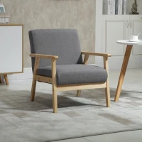 HOMCOM Poltrona in Stile Scandinavo, Legno Massello, Finitura in Lino, 64 cm x 70 cm x 72 cm, Grigio e Naturale(m-2)