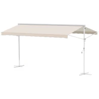 Outsunny Store Doppio Pendio Manuale retrattile Inclinazione regolabile Acciaio epossidico Bianco Poliestere impermeabilizzato Anti-UV Beige dim. 4,50L x 3,40l x 2,55H m(m-5)
