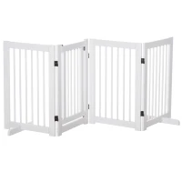 PawHut Barrera para Perros de 4 Paneles, 204x75 cm Plegable con Puerta, Barrera Independiente para Perros con 2 Soportes, de Madera(m-1)