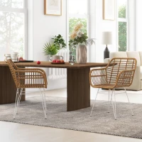 HOMCOM Set di 2 Sedie per Sala da Pranzo in Stile Bohémien con Seduta in Rattan Sintetico e Struttura in Acciaio, Marrone(m-2)