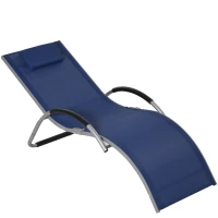 Outsunny Chaise Longue de Jardin en Aluminium, Chaise Longue d'Extérieur en Textilène avec Appuie-Tête Amovible(m-6)