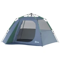 Outsunny Tenda Pop Up da Campeggio per 3 Persone, Impermeabile, Leggera, Ventilata, Facile da Montare, con Grande Porta e 4 Finestr, 2,5L x 1,94l x 1,6H m, Fibra Vetro Poliestere Oxford, Blu e Verde(m-5)