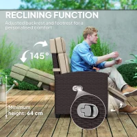 Outsunny 145° Reclining Rattan Armchair, with Footrest - Brown/Khaki(m-4)