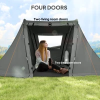 Outsunny 3 Man Camping Tent with Living Area and 2 Bedrooms, 3000mm Waterproof Family Tent with Sewn-in Groundsheet and bag, Portable Dome Shelter for Hiking, Festival, Backpacking, Drak Grey(m-5)