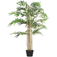 Outsunny Bambú Artificial XL 1,15 m árbol artificial 730 Hojas densas realistas Maceta Incluido Negro Verde
