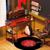 HOMCOM Bureau pour PC Réversible avec Prises Électriques, Lumières, Support pour Moniteur et Étagère, 120x50cm, Noir(m-2)