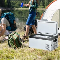 Outsunny Frigo Portátil Eléctrico 20L de 12 Voltios con Manija y Pantalla LCD, 61x32x28,5cm, Blanco(m-2)