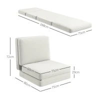 HOMCOM Sofá cama convertible 1 plaza sillón perezoso sofá cama de terciopelo para invitados salón 75x268x18 cm Crema(m-3)