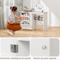 HOMCOM Tavolo da Cucito Pieghevole Mobile da Cucito con Ripiano Ribaltabile e Ripiano Aperto, Bianco(m-3)